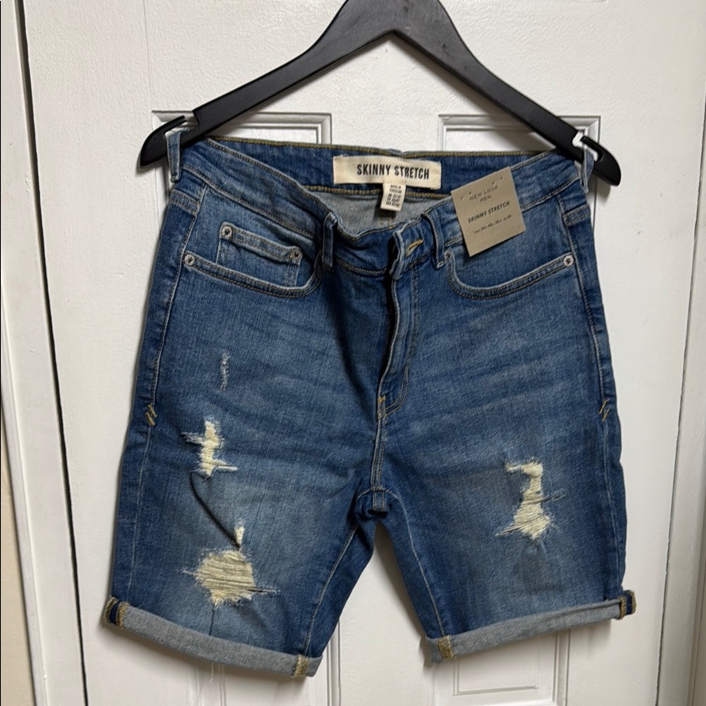 New Look Blue Skinny Stretch Denim Shorts